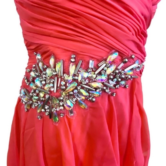 Hannah S Salmon Pink Coral Chiffon Embossed One-shoulder Prom Party Dress 10 Y2K - Picture 7 of 16